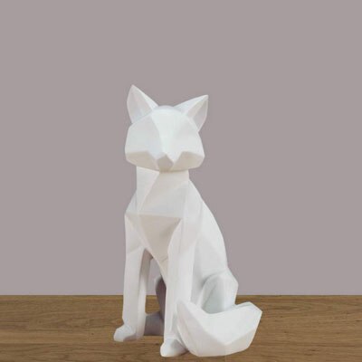 statue renard origami blanc