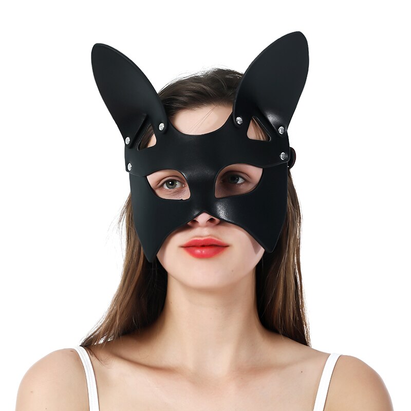masque renard cuir noir grandes oreilles