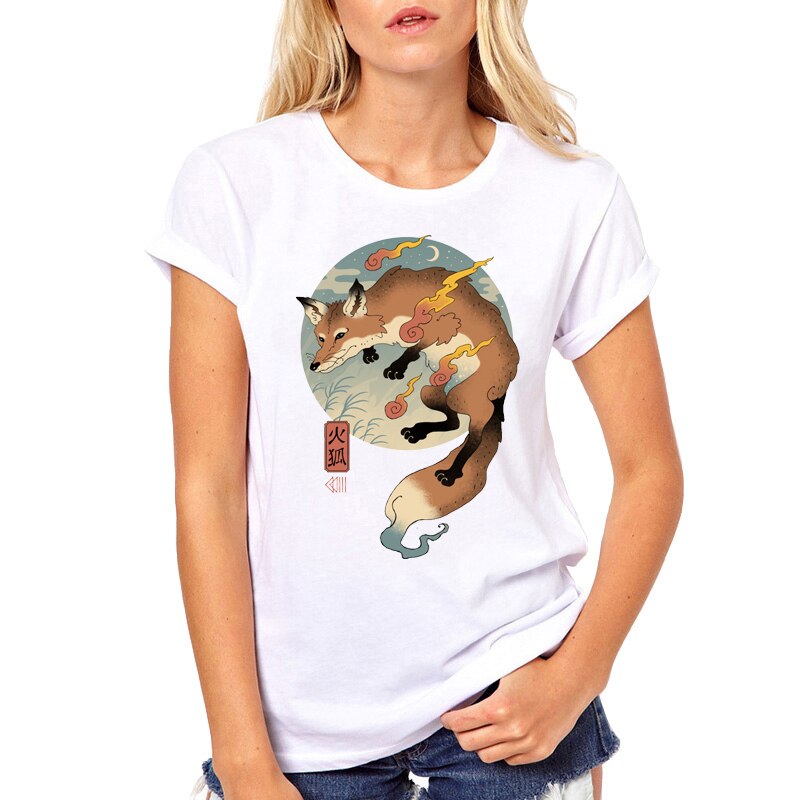 t-shirt renard femme ukiyo-e 