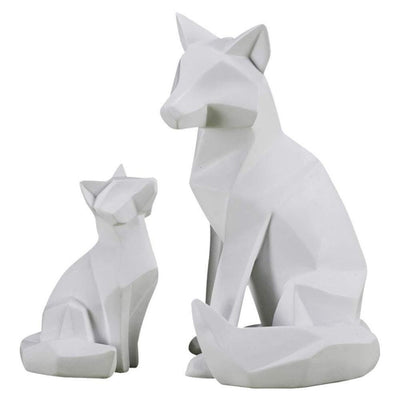 statue renard origami blanc