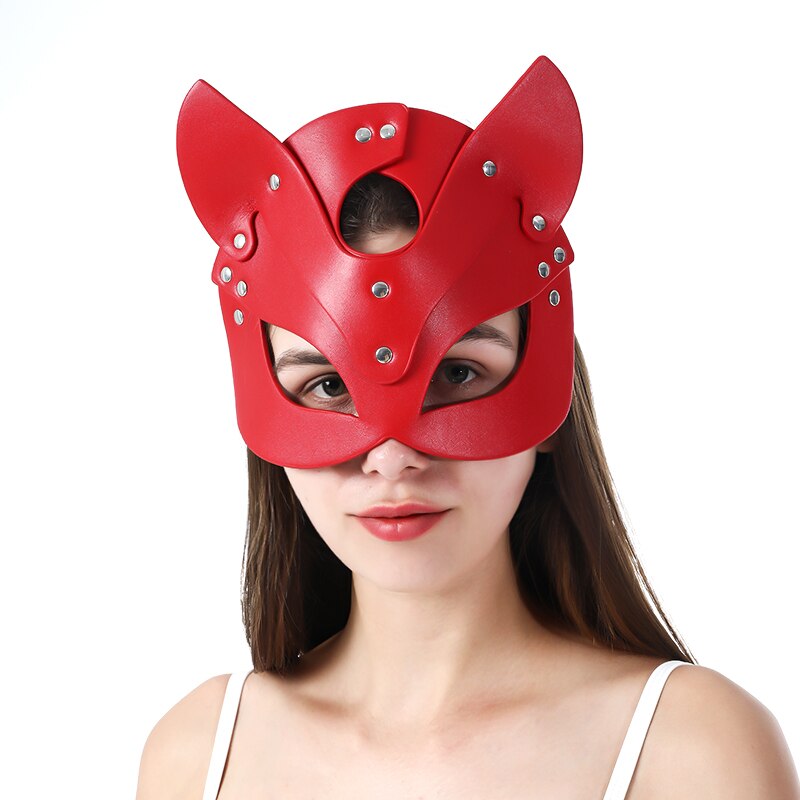 masque renard cuir rouge