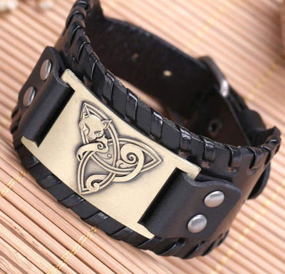 bracelet renard cuir noir viking