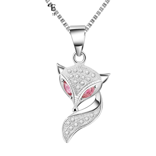 Collier Renard Femme Oeil Rose Argent