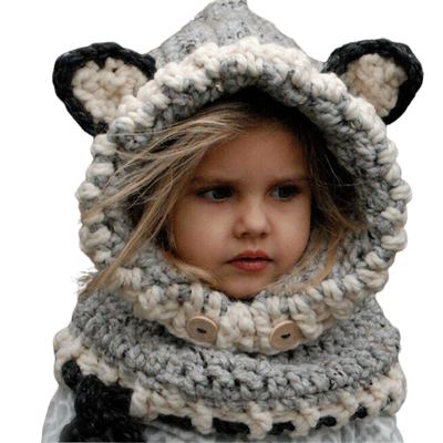 Bonnet Renard Fille Tricot Gris