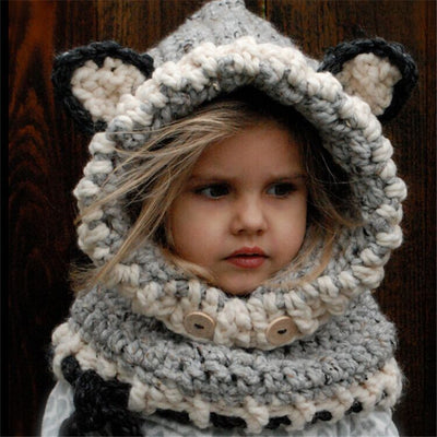 Bonnet Renard Fille Tricot Gris