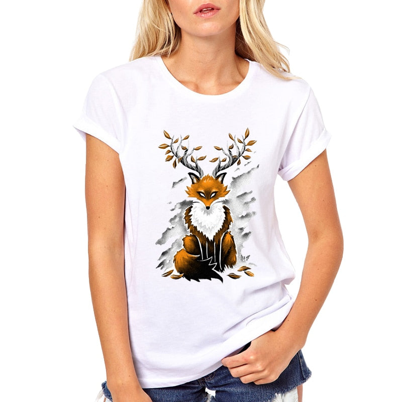 t-shirt femme renard cerf spirituel