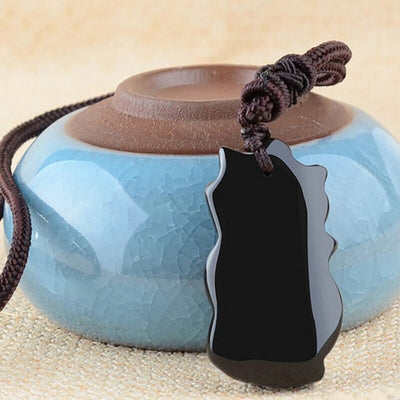 collier renard totem obsidienne