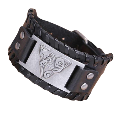 Bracelet Renard Viking Triquetra Cuir Noir