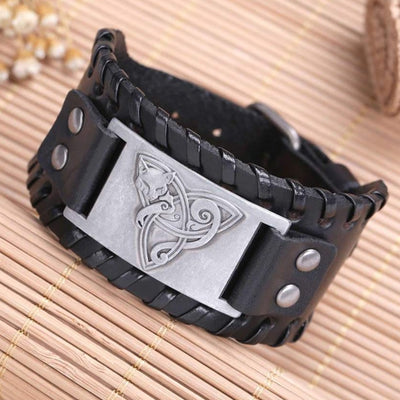 bracelet renard cuir noir viking