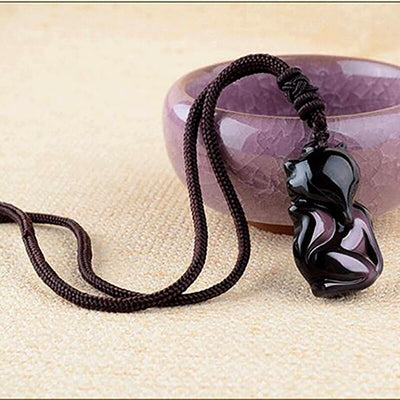 collier renard totem obsidienne