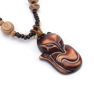 Collier Renard Totem en Bois