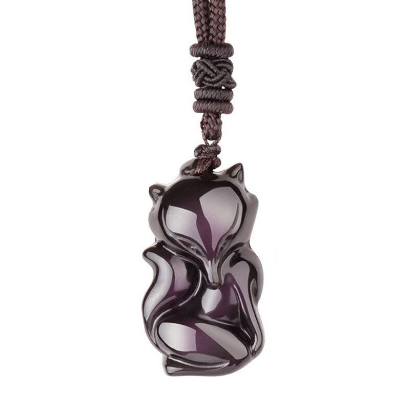 collier renard totem obsidienne