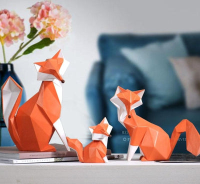 statue renard origami roux