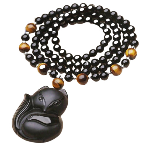 collier renard obsidienne